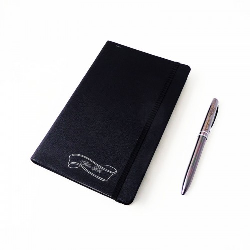 kisiye ozel siyah defter kalem seti hediye kervanim