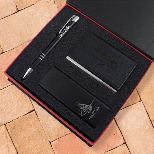 Kisiye Ozel Osmanli Tugrali Tasarimli Powerbank Kalem Kartvizitlik Seti Hediye Kervanim
